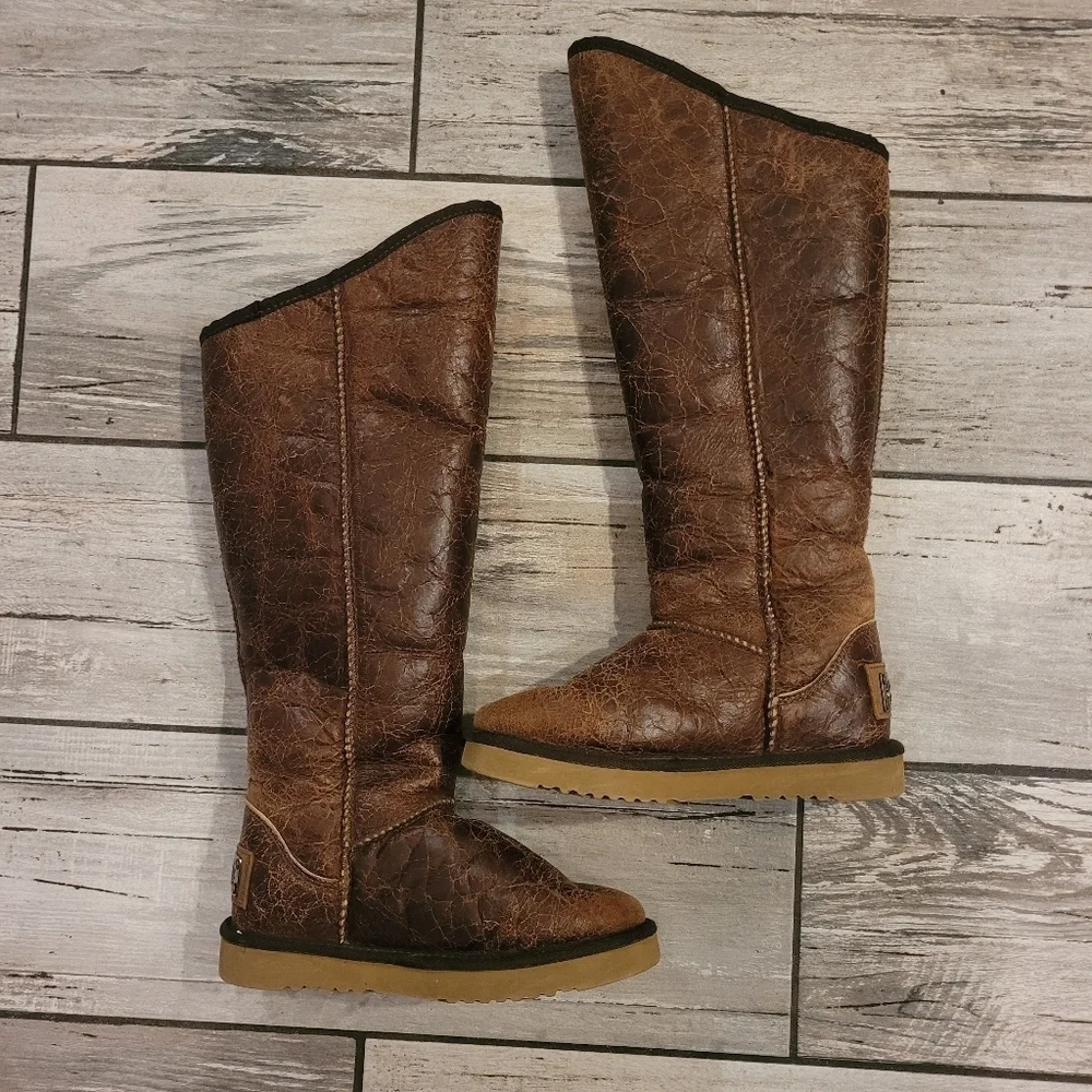 Australia Luxe Collective brown sheepskin Studded Knee-High Boots Women's 5